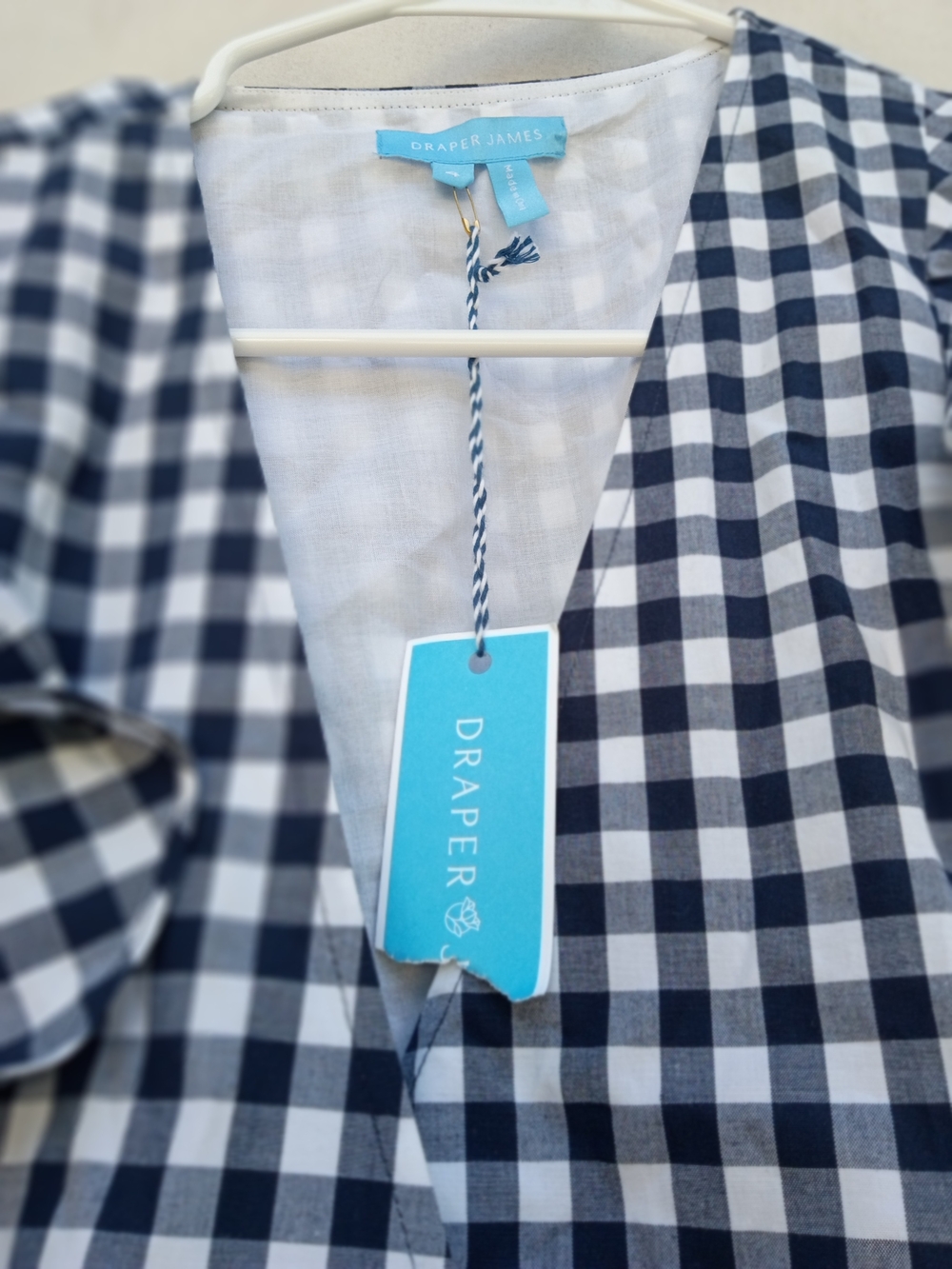 Draper James Navy and White Gingham Maxi Wrap Dress with Ruffle Trim - Picture 4 of 7